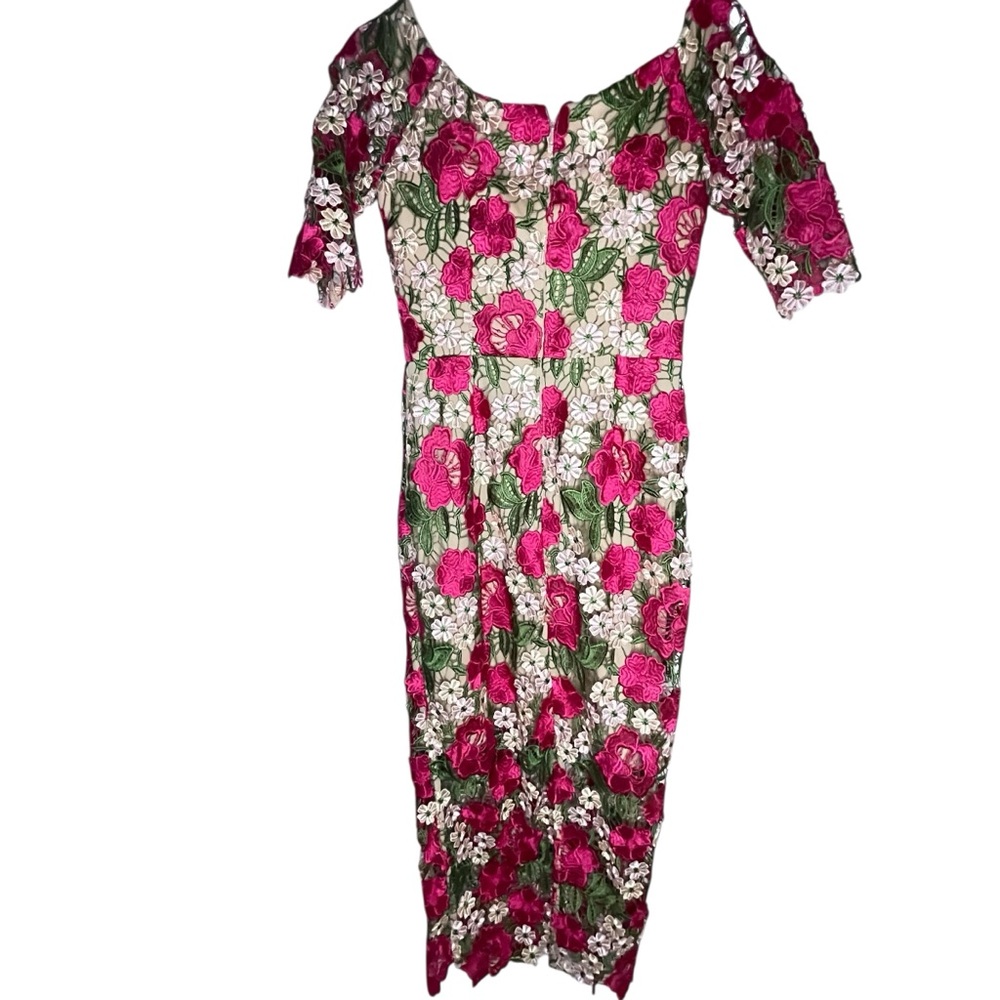 Xscape Pink and Cream Floral Lace Midi Dress - Picture 7 of 13